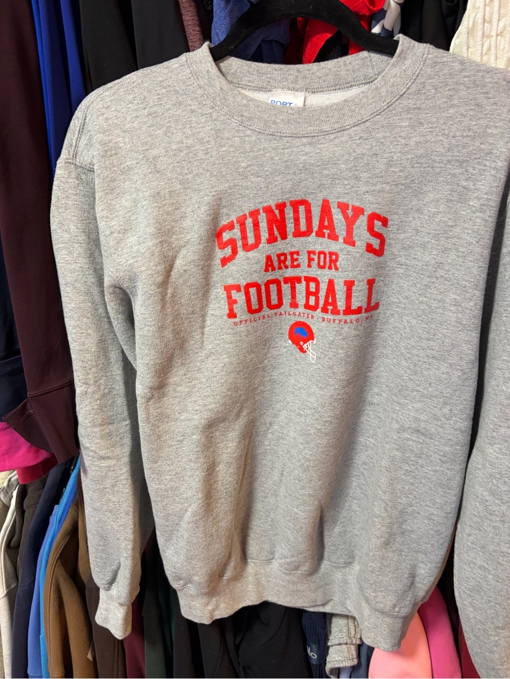 Buffalo Crewneck Sweatshirt with Red "Sundays Are For Football" Graphic